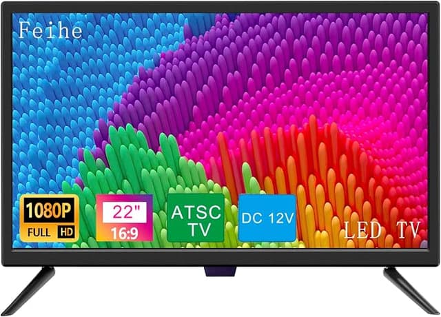 Feihe 22 Inch TV, FHD LED Flat Screen TV 1920 x 1080p IPS Display w/Digital Dual Tuners ATSC/HDMI/VGA/AV/USB, 12 Volt RV TV Built in Dual Speakers Suitable for Kitchen/RV/Caravan and Boat(2022 Model)